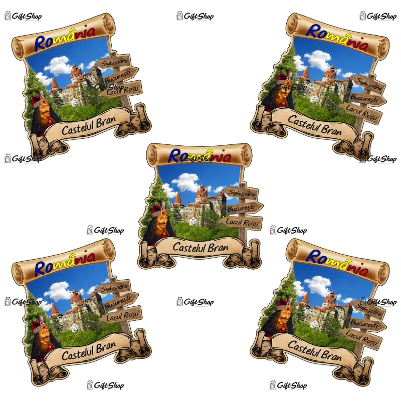 Mgs210-magnet frigider din lemn „castelul bran” 8×8 cm, romania